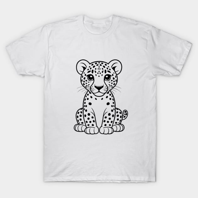 Cute Baby Jaguar Animal Outline T-Shirt by Zenflow